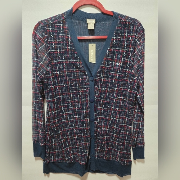 NWT, CHICO'S Women's Navy Blue Tweed Cardigan Sweater.Size 1 (M) - Picture 8 of 9